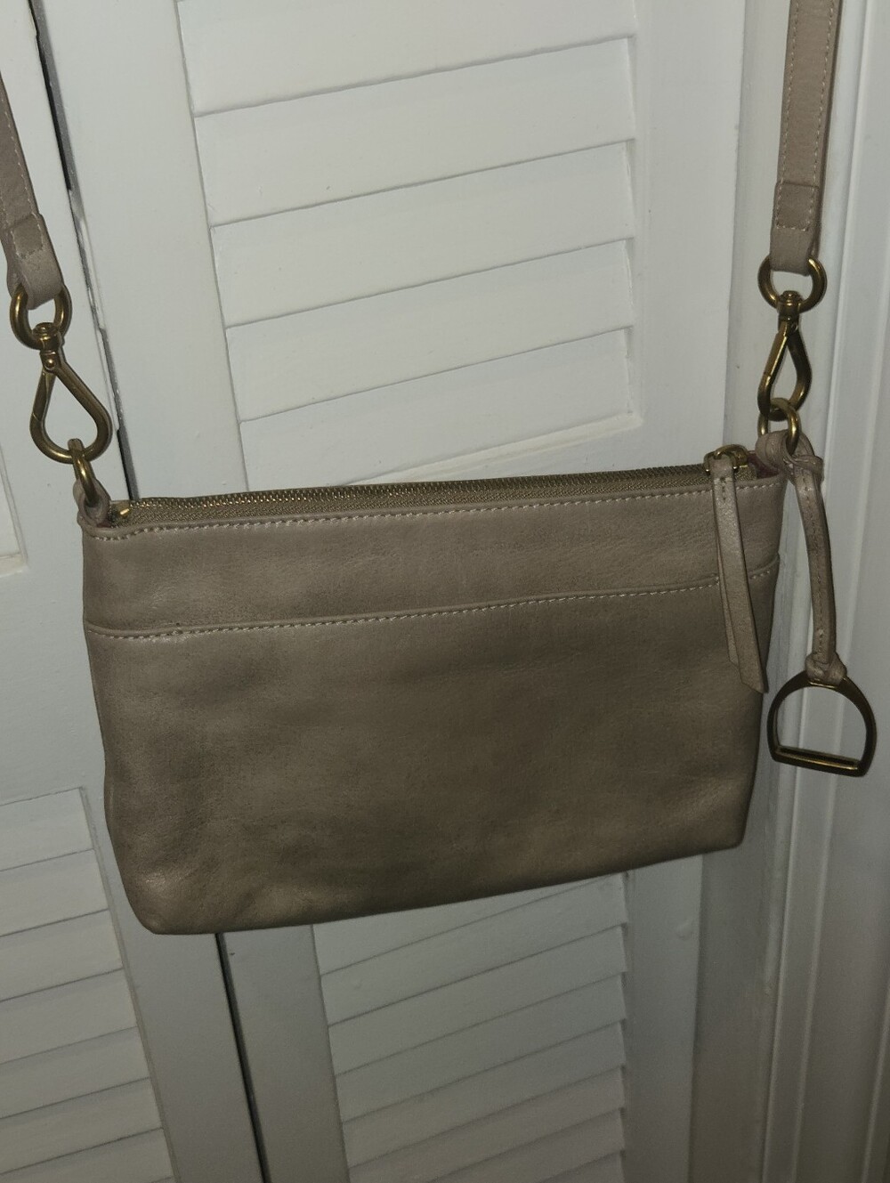 Margot New York Taupe Greige Genuine Leather Crossbody Bag Purse Equestrian Clip